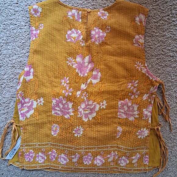 NWT FREE PEOPLE Women's Mustard Floral Faded Gardens Tank sz S - Picture 10 of 10